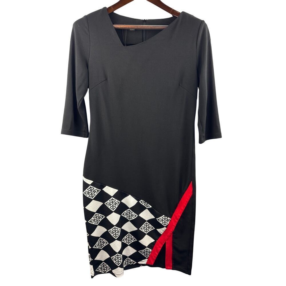 Women’s Homeyee Size 10 Black Bodycon Dress w/ Red & White Pattern